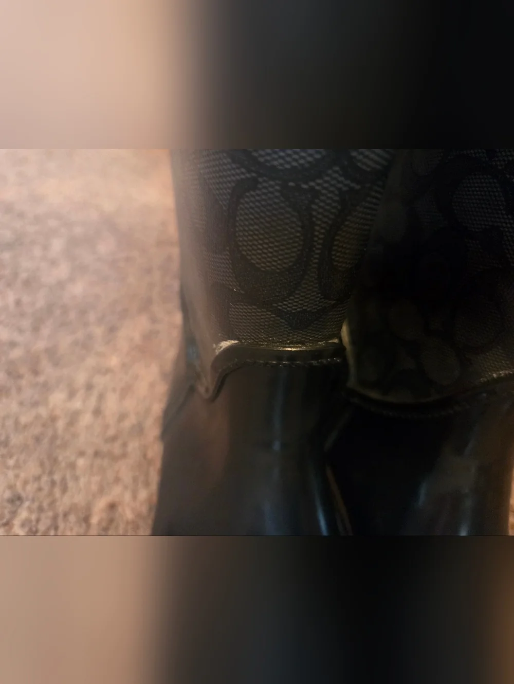 Coach Black Signature Logo Rain Boots with Lace-Up Detail